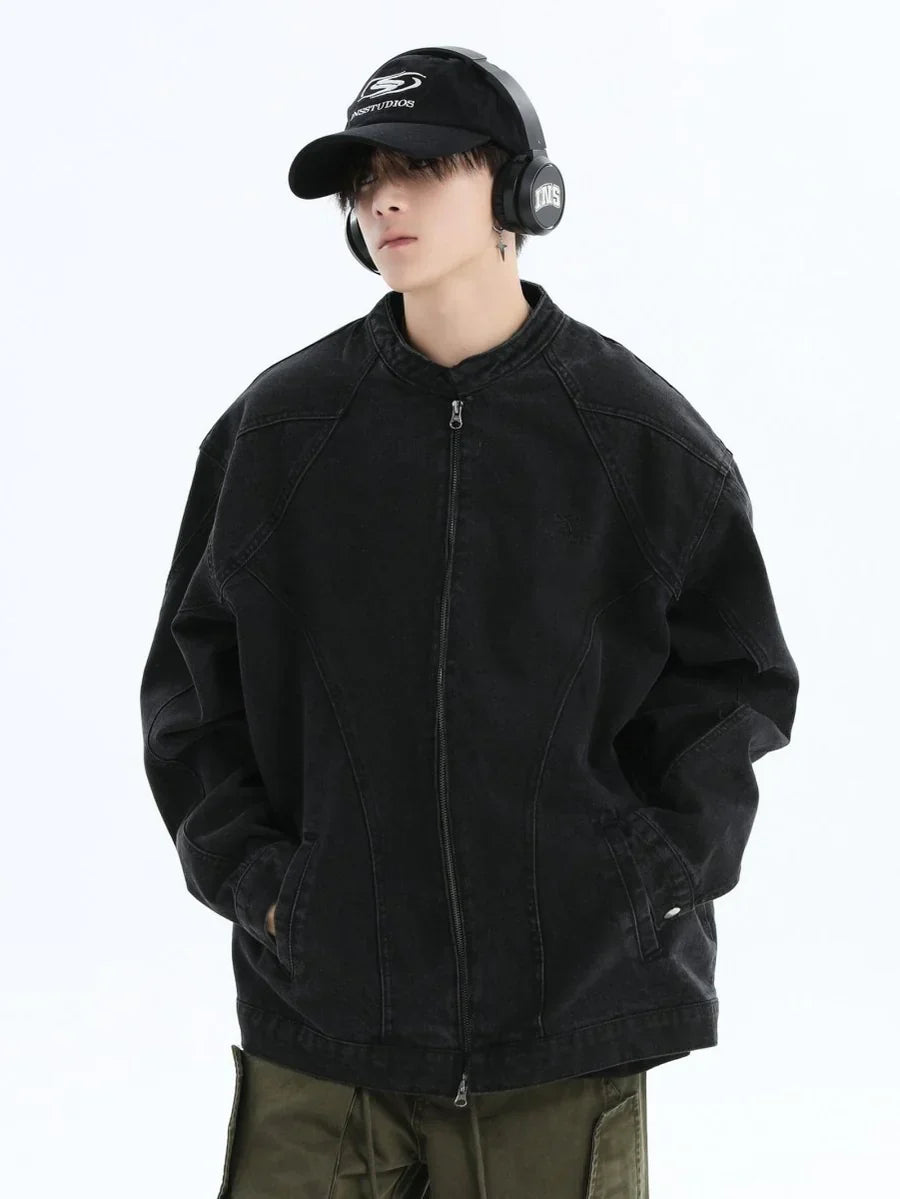 [INSstudios] WASHED DENIM JACKET ZIPPER FE0480