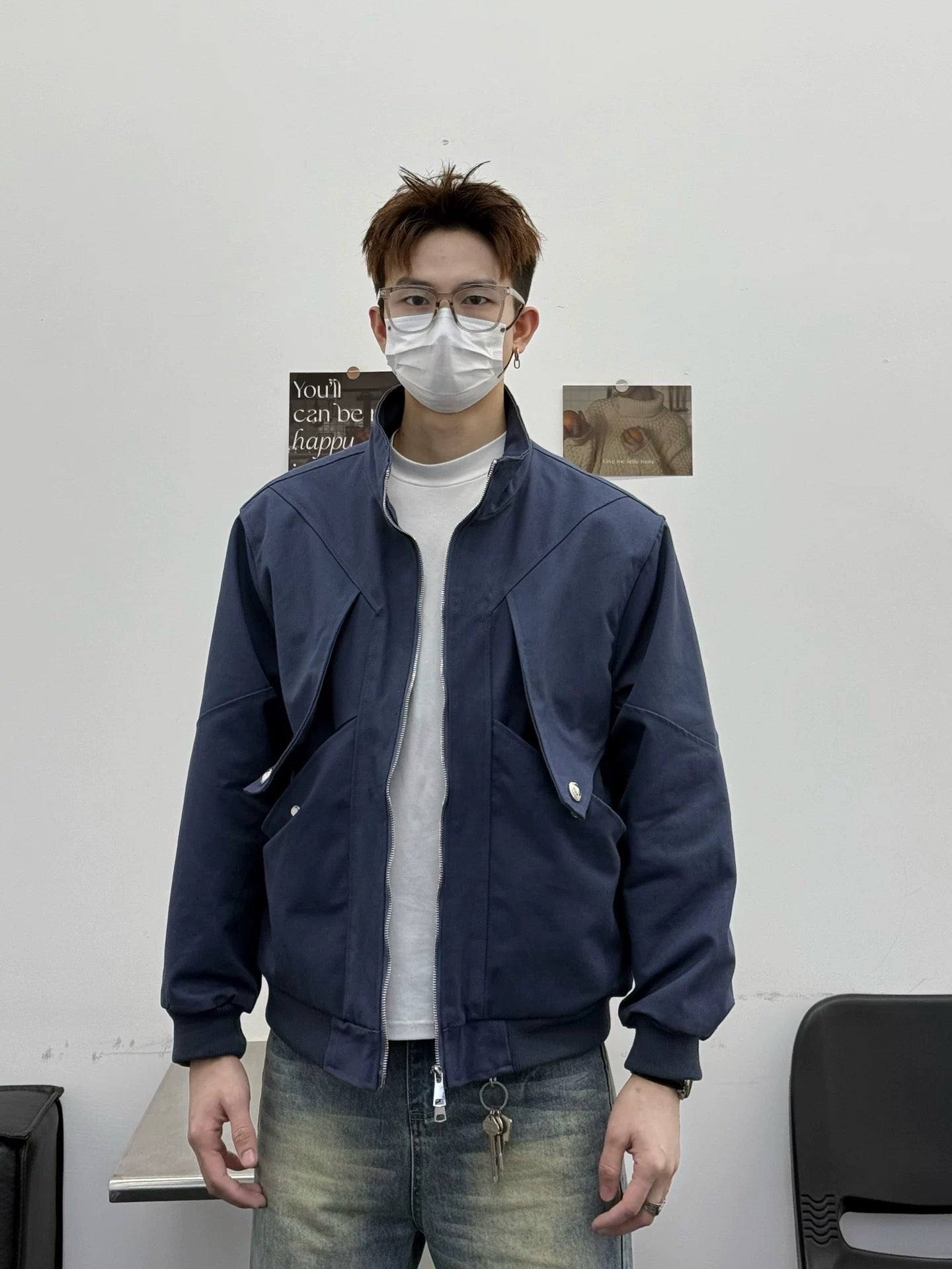 Men’s Stand Collar Jacket – Minimal Clean Fit Streetwear Outerwear   FE0048
