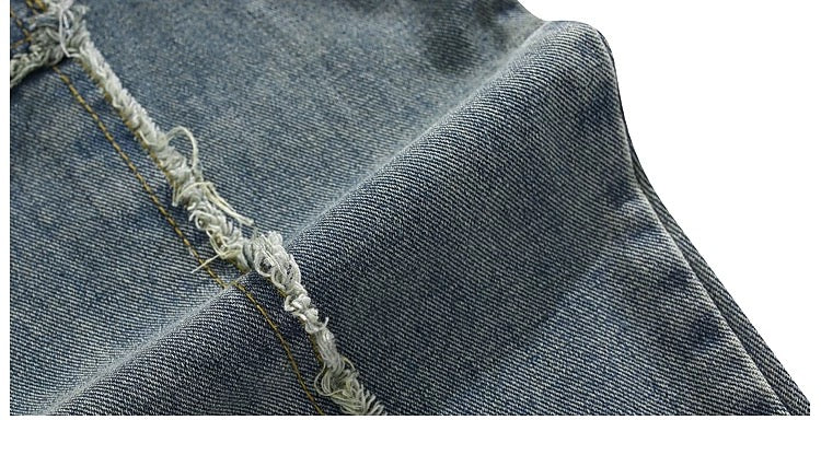 Men’s Vintage American Patchwork Frayed Denim Jacke  FE0331