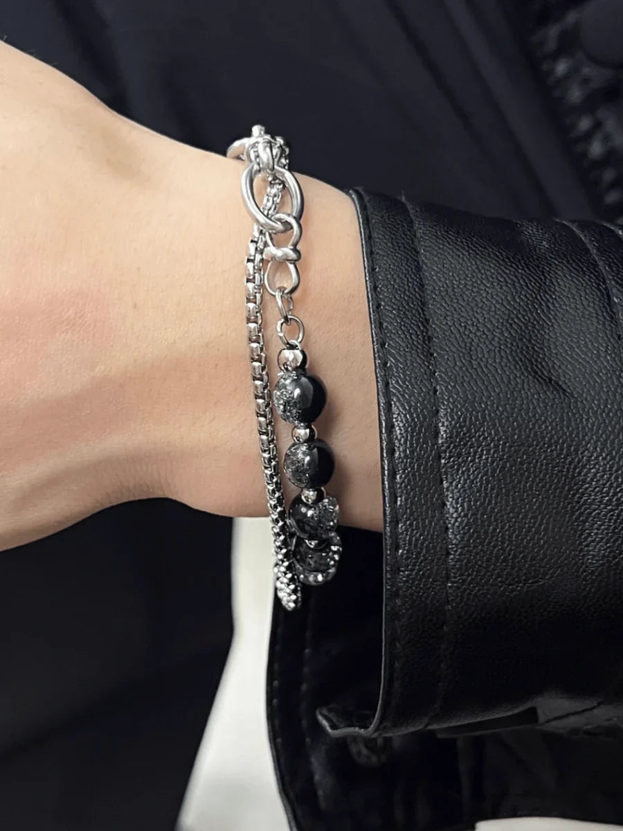 STEEL DOUBLE-LAYER BURST BEADS BRACELET   FA095