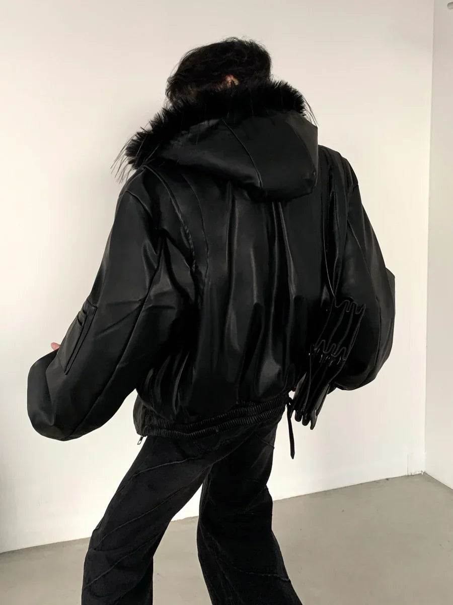 FUR DESIGN COTTON PUNK LEATHER JACKET  FE0478