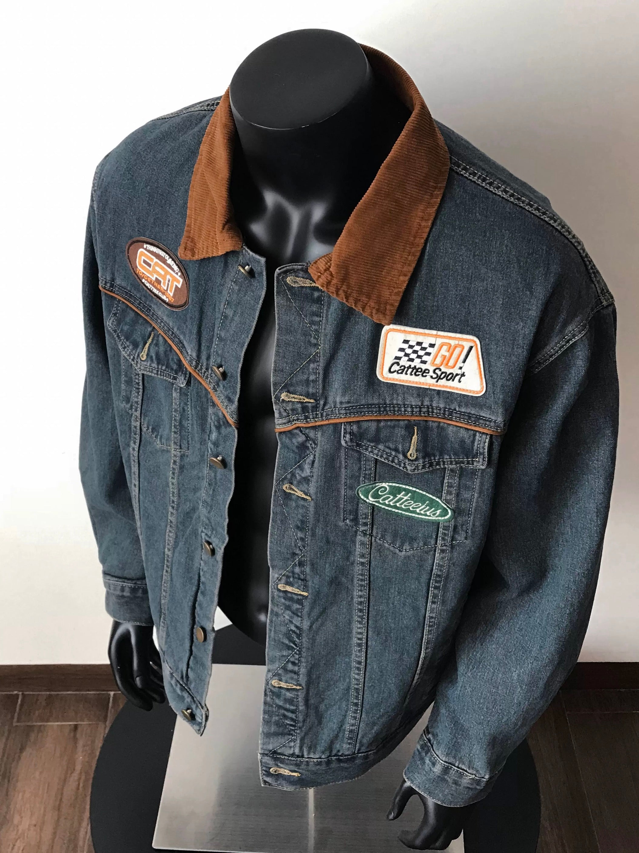 Men’s Vintage Patch Denim Jacket – American Retro Streetwear Outerwear  FE0288