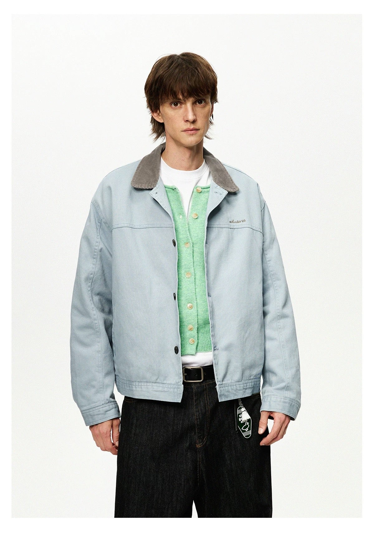 Men’s Color-Block Workwear Jacket – American Retro Contrast Collar Utility Outerwear  FE0005