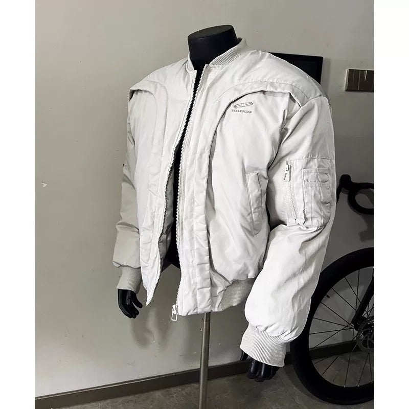 Men’s Deconstructed Bomber Jacket – American Retro High-Street Flight Outerwear FE0041
