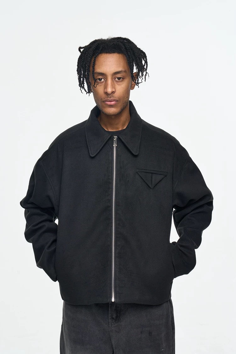 Men’s Retro Boxy Zip-Up Jacket – American Vintage Cropped Street Outerwear FE0035