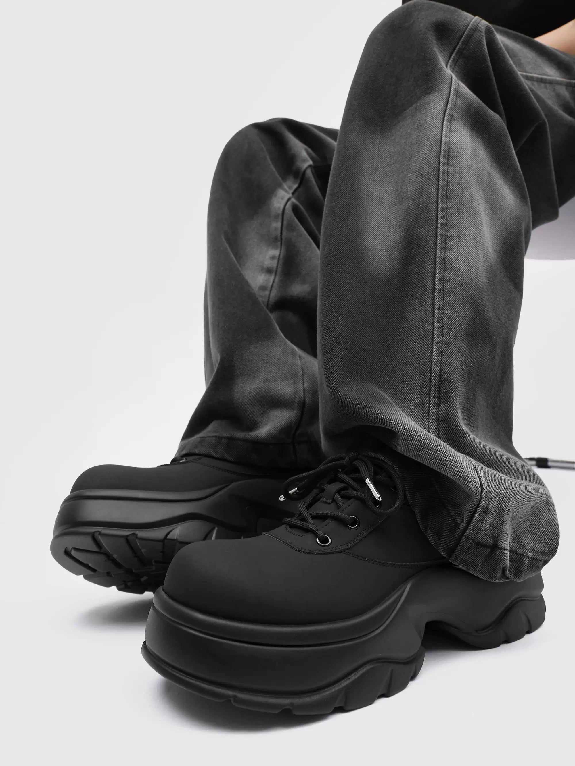 Parisian Chunky Derby Shoes - Matte Black Platform Dad Shoes (Unisex Black Warrior Style Luxury Footwear) S0007