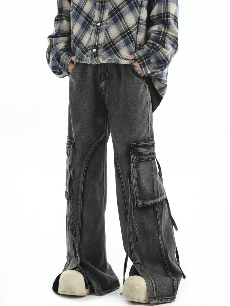 MULTI-POCKET LOOSE STRAIGHT LONG JEANS   FE0403