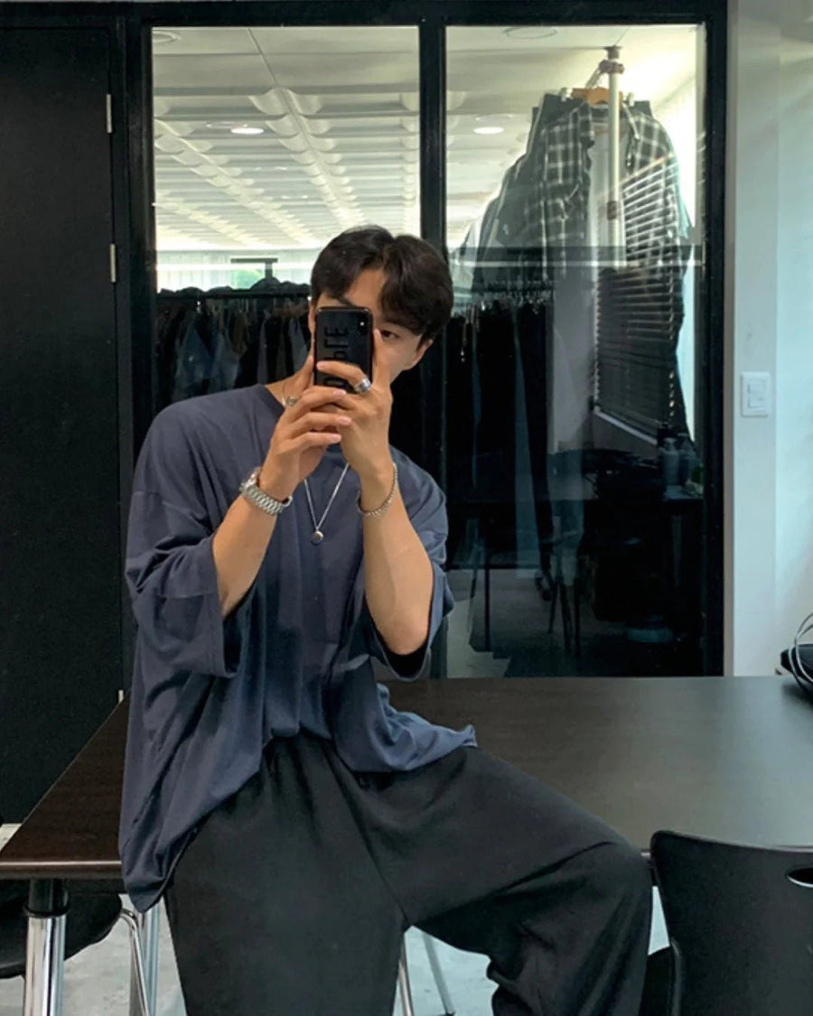 [MRCYC] COTTON LOOSE ROUND NECK HALF-SLEEVED T-SHIRT   FE0181