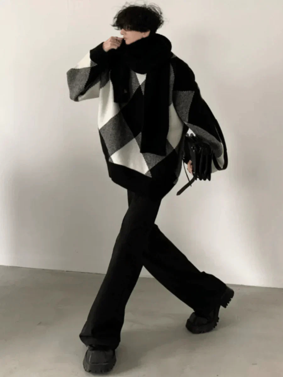 [AUTUMNWIND] BLACK AND WHITE HIGH-END DESIGN TURTLENECK SWEATER FE0650