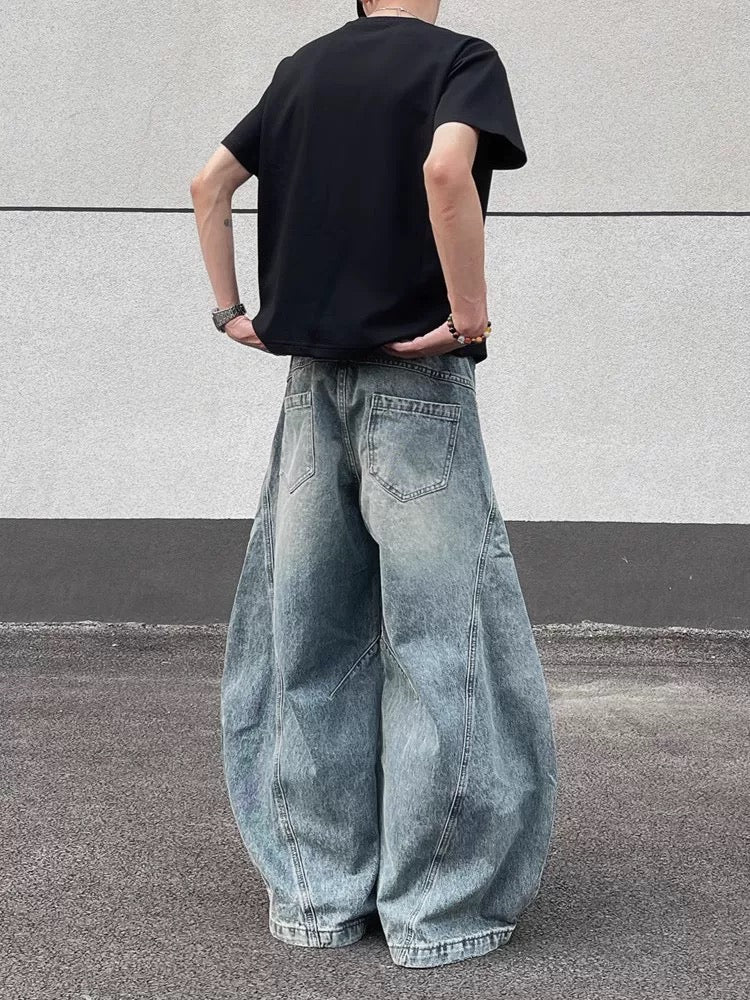 Men’s Vintage Ripped Wide-Leg Jeans – American Retro Streetwear Denim Pants   FE0018