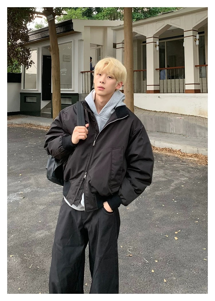 Men’s Short Padded Bomber Jacket – American Retro Street Winter Coat   FE0312