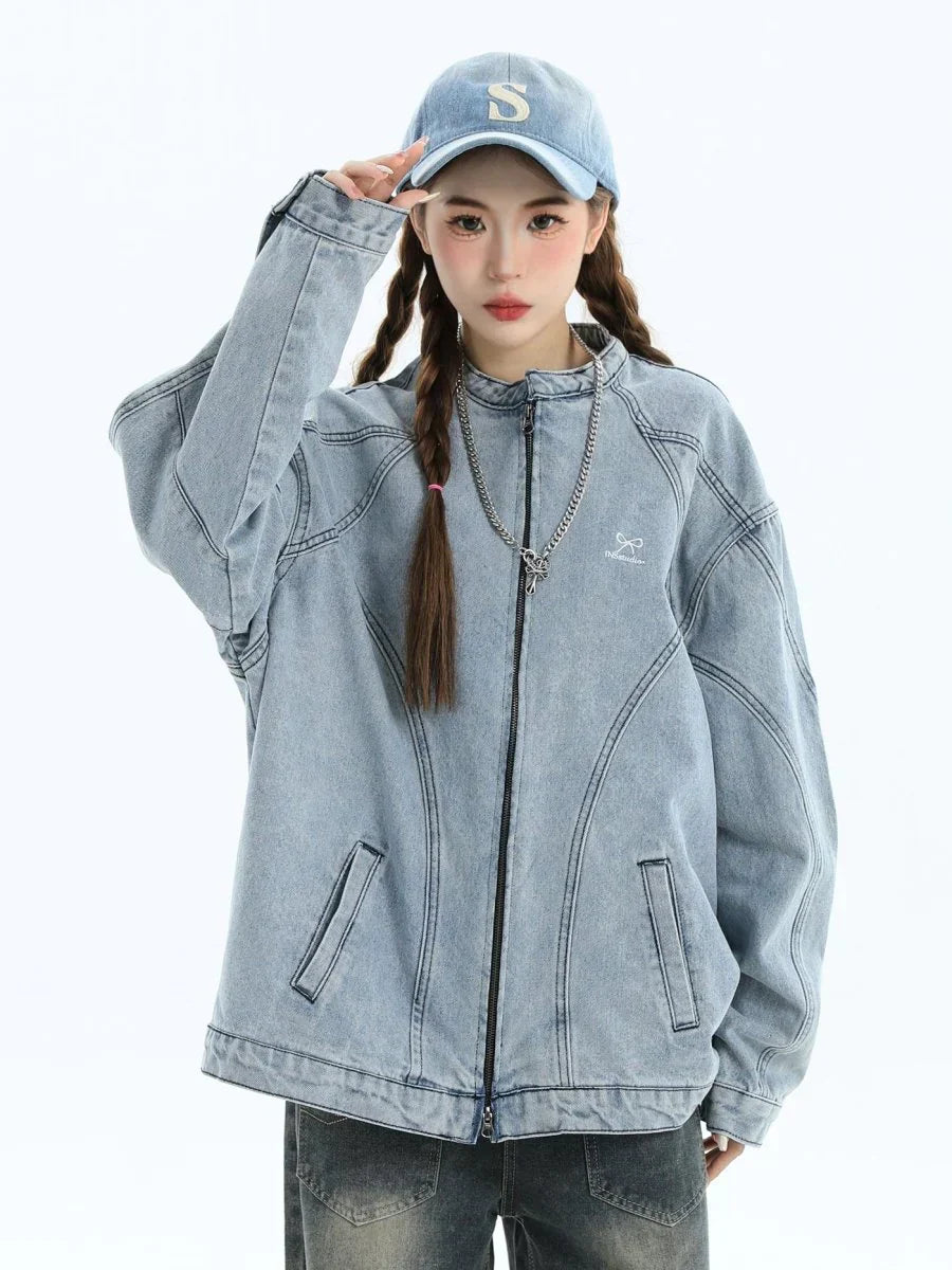 [INSstudios] WASHED DENIM JACKET ZIPPER FE0480
