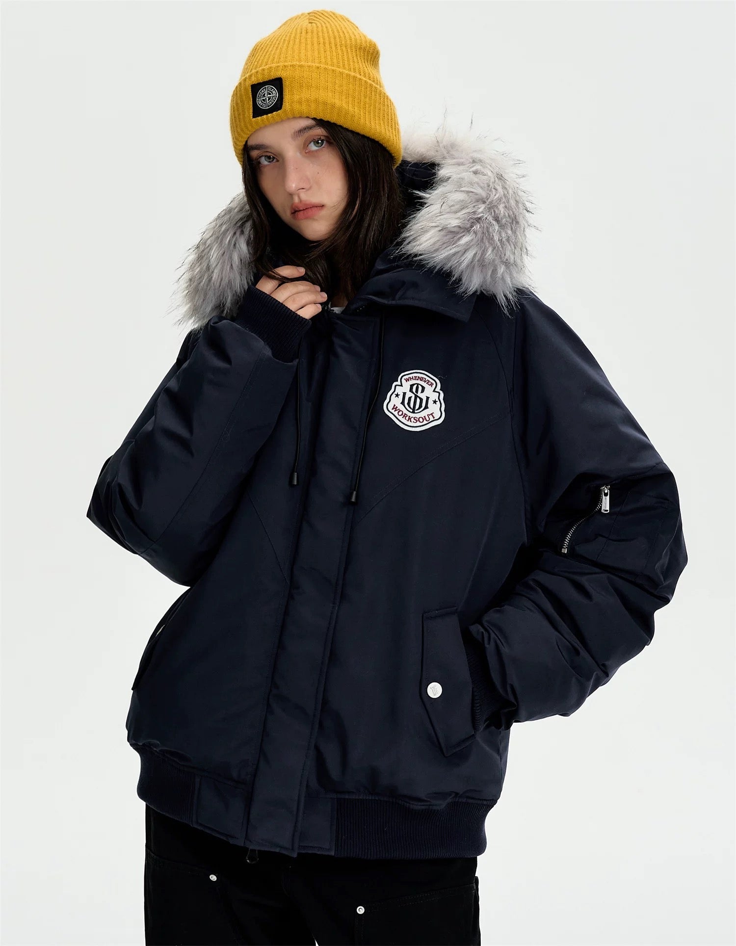 Detachable Fur Hooded Parka – Vintage American Winter Cotton Jacket  FE0345