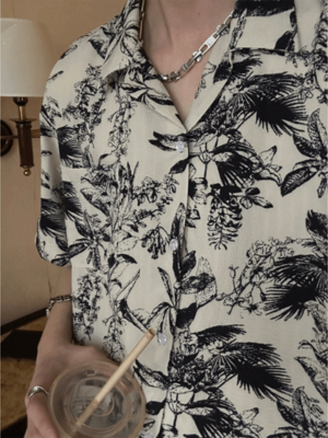 [JM HOMME] Tide Printed Short-sleeved Shirt   FE0557