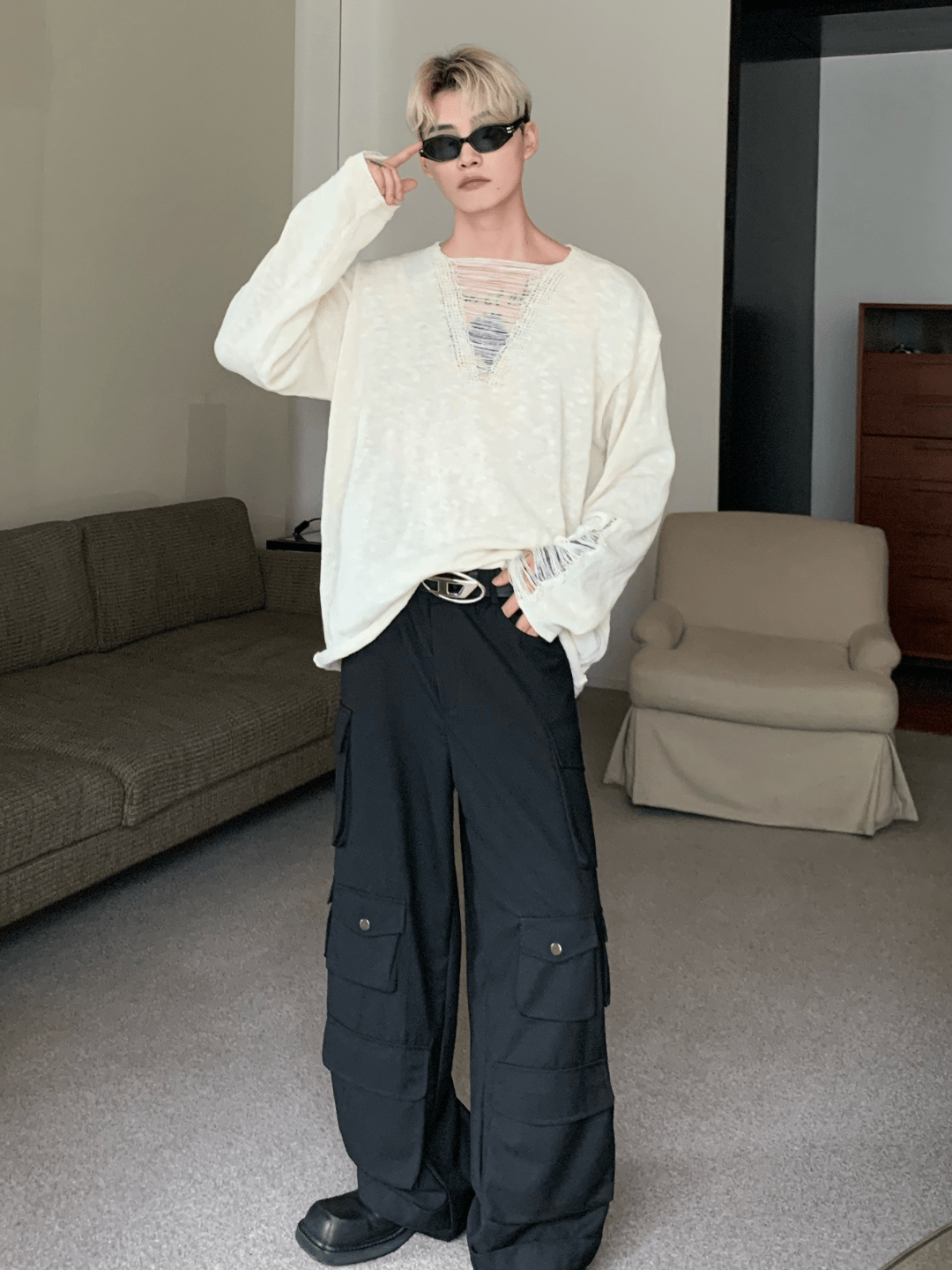 [CUIBUJU] V-neck loose trend within shirt   FE0552
