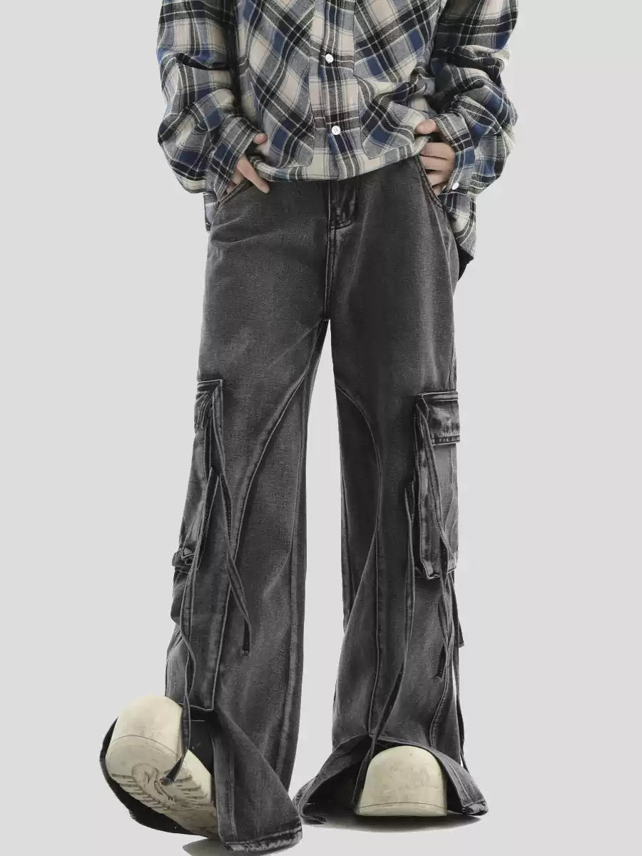 MULTI-POCKET LOOSE STRAIGHT LONG JEANS   FE0403