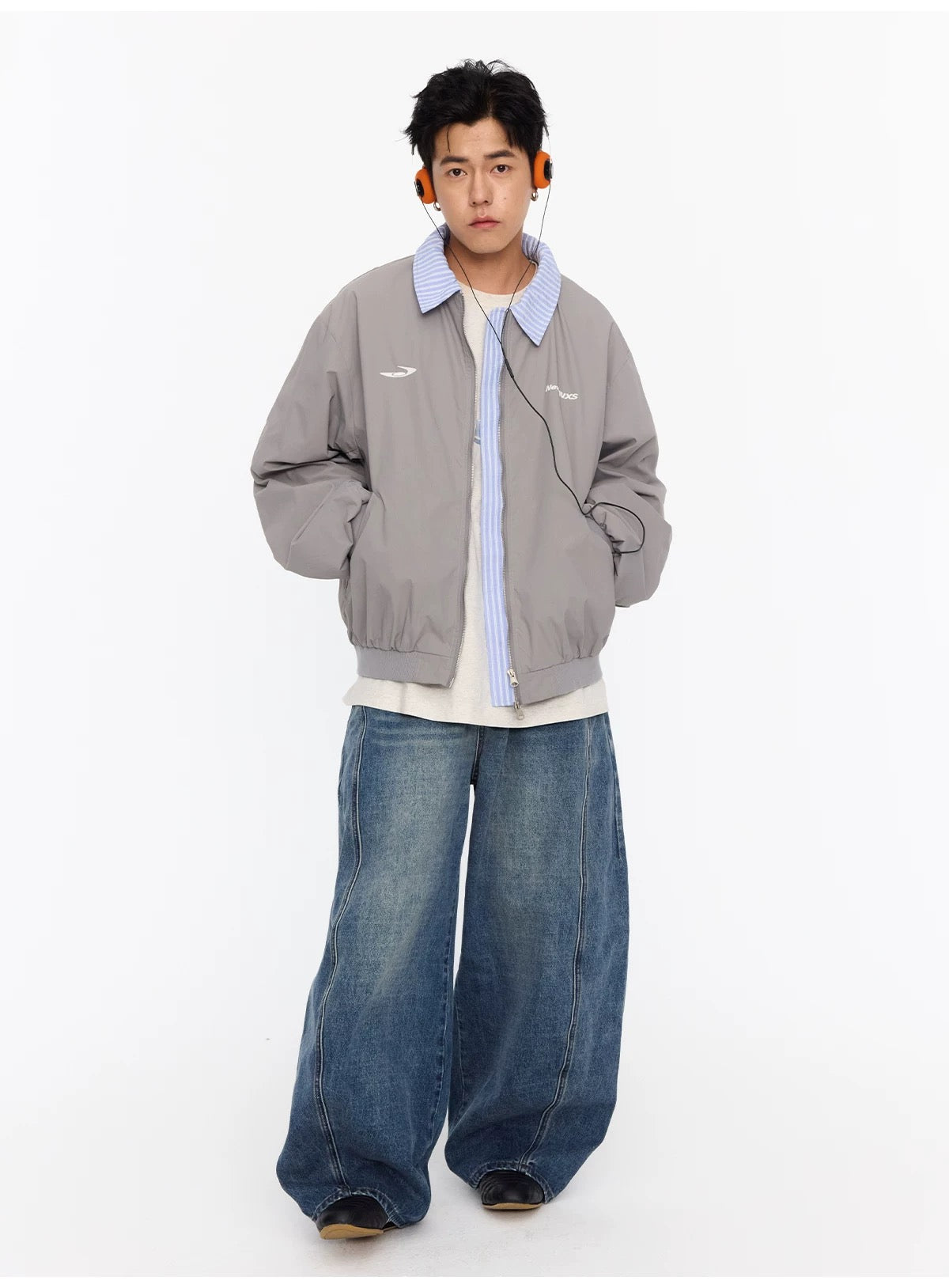Men’s Vintage Embroidered Layered Baseball Jacket – Retro Streetwear Bomber Coat   FE0017
