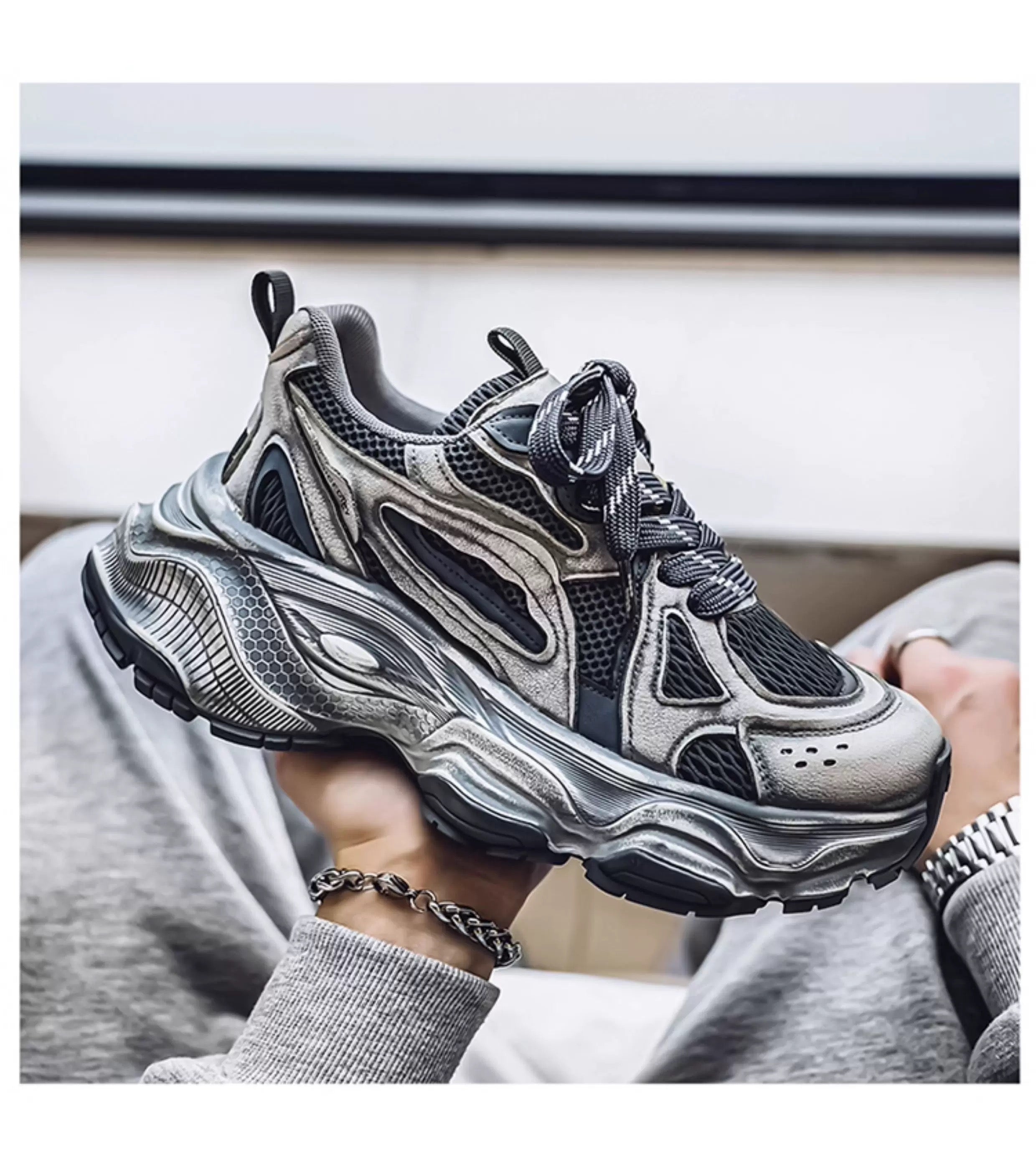 Men’s Retro Chunky Sneakers Casual Fashion Dad Shoes Soft Sole Trendy Running Shoes S0015