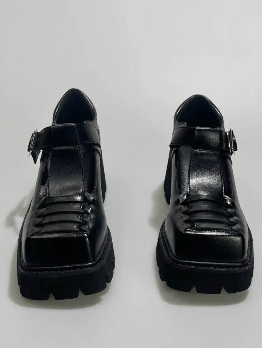 CHUNKY HEEL HOLLOW SINGLE SANDALS S027