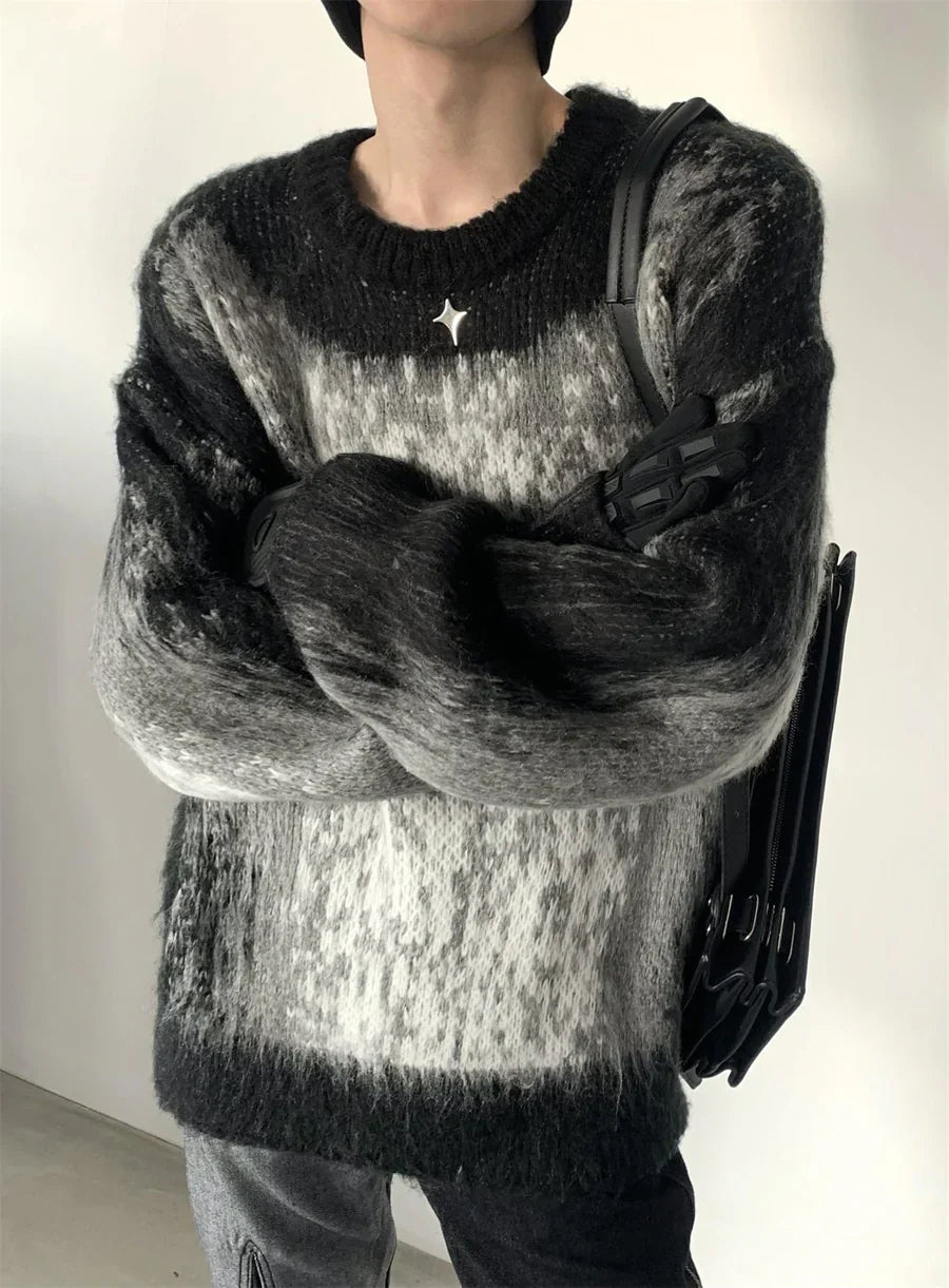 [AUTUMNWIND] BLACK AND WHITE CLASH DESIGN KNIT SWEATER  FE0652