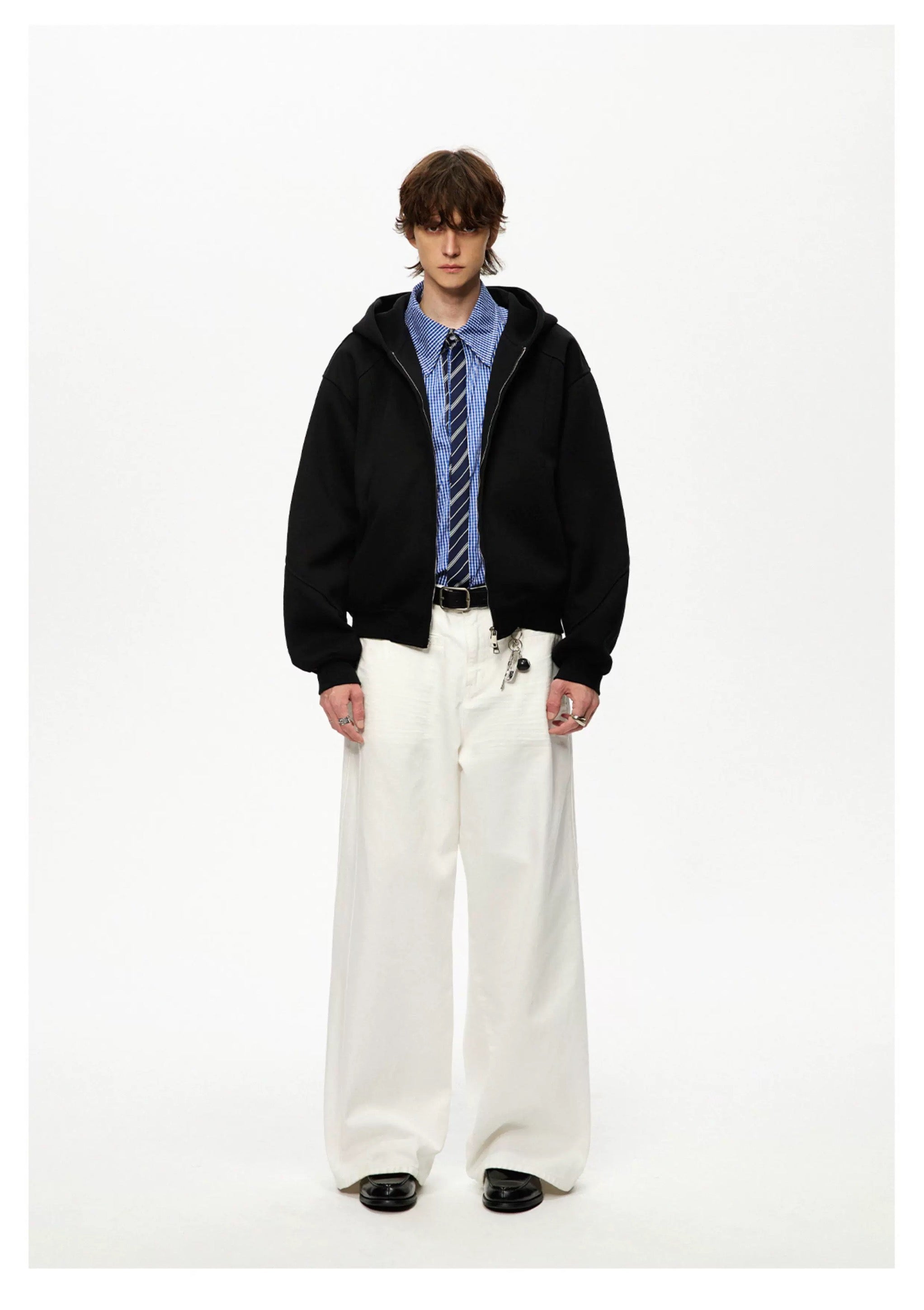 Men’s Cropped Zip-Up Hoodie – American Street Minimal Short Hoodie Jacket FE0003