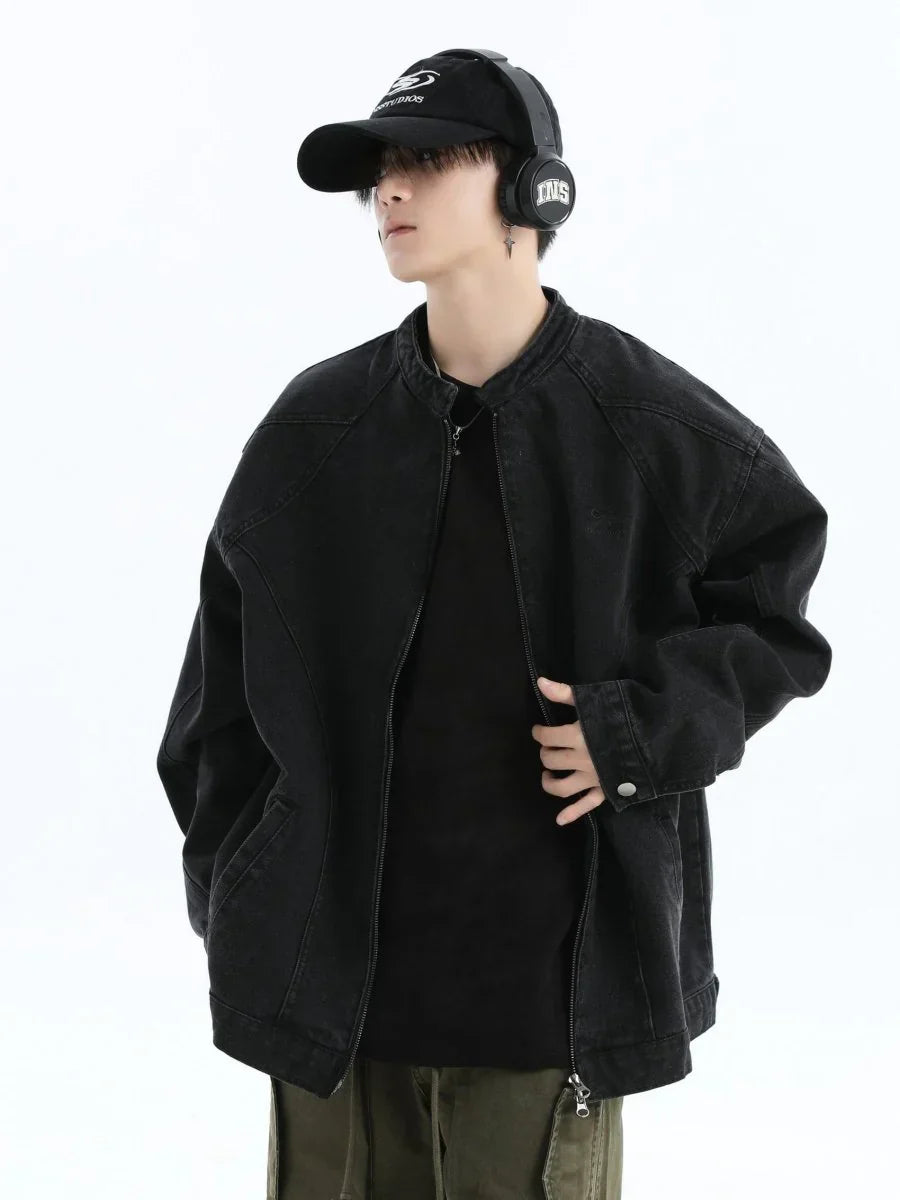 [INSstudios] WASHED DENIM JACKET ZIPPER FE0480