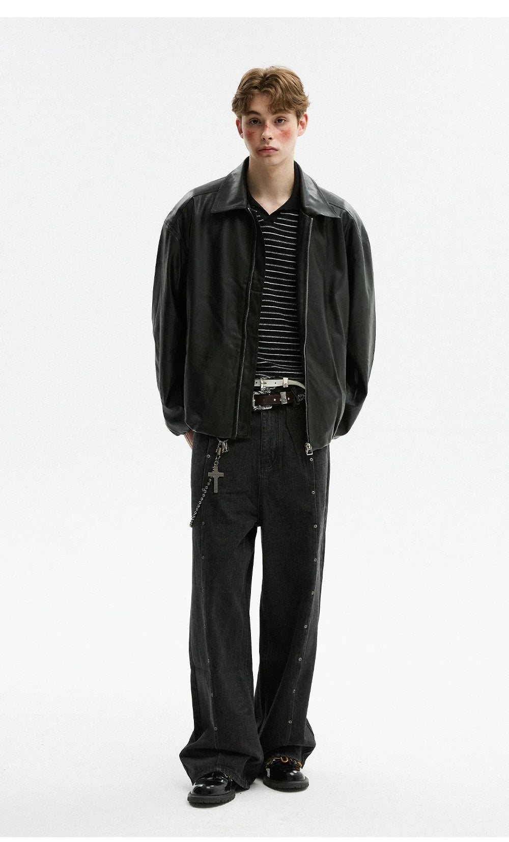 Men’s Retro American Black PU Leather Jacket  FE0358