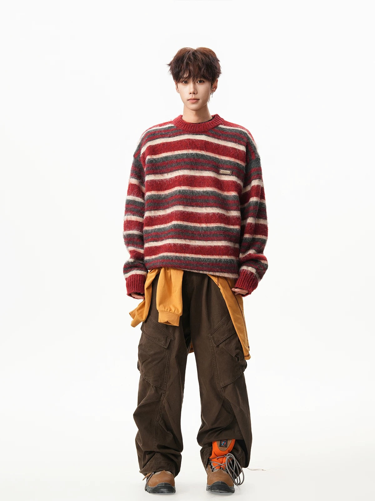 Men’s Vintage Red Striped Sweater – American Retro Knit Pullover   FE0027