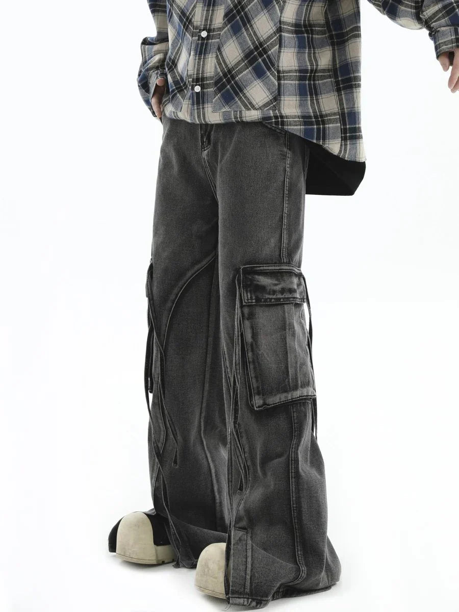 MULTI-POCKET LOOSE STRAIGHT LONG JEANS   FE0403