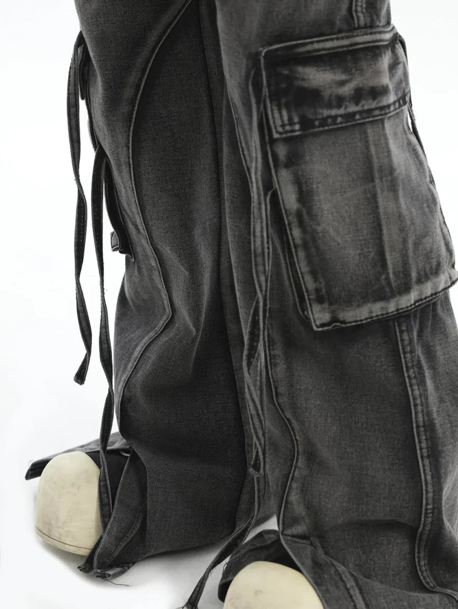 MULTI-POCKET LOOSE STRAIGHT LONG JEANS   FE0403