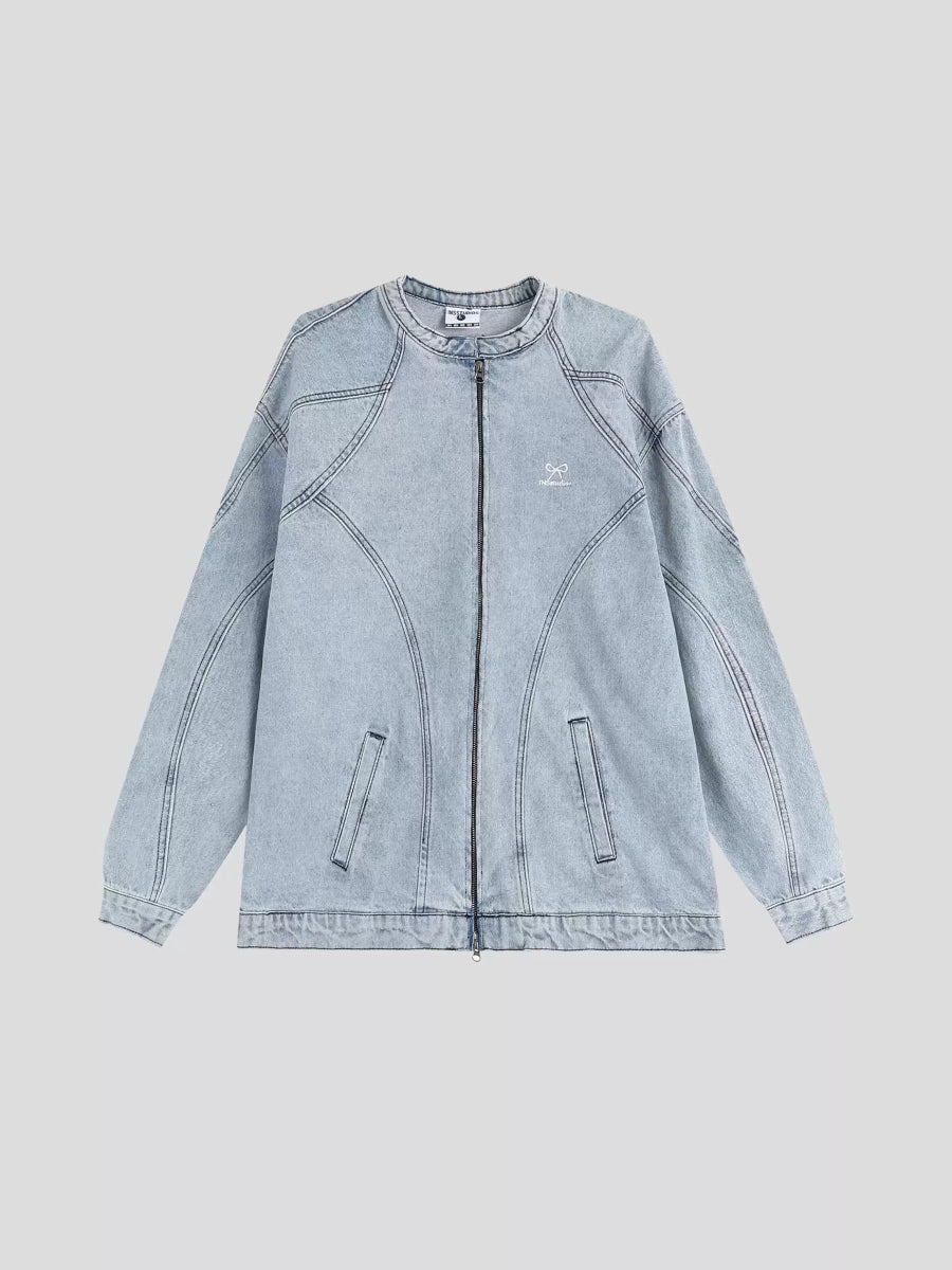 [INSstudios] WASHED DENIM JACKET ZIPPER FE0480