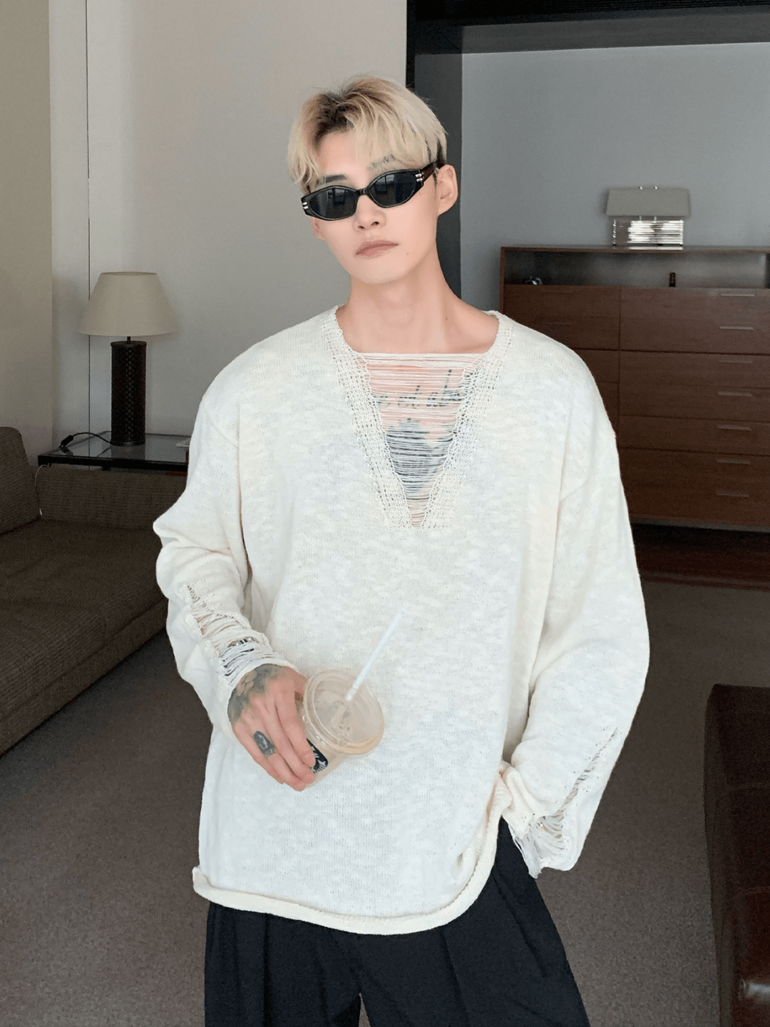 [CUIBUJU] V-neck loose trend within shirt   FE0552