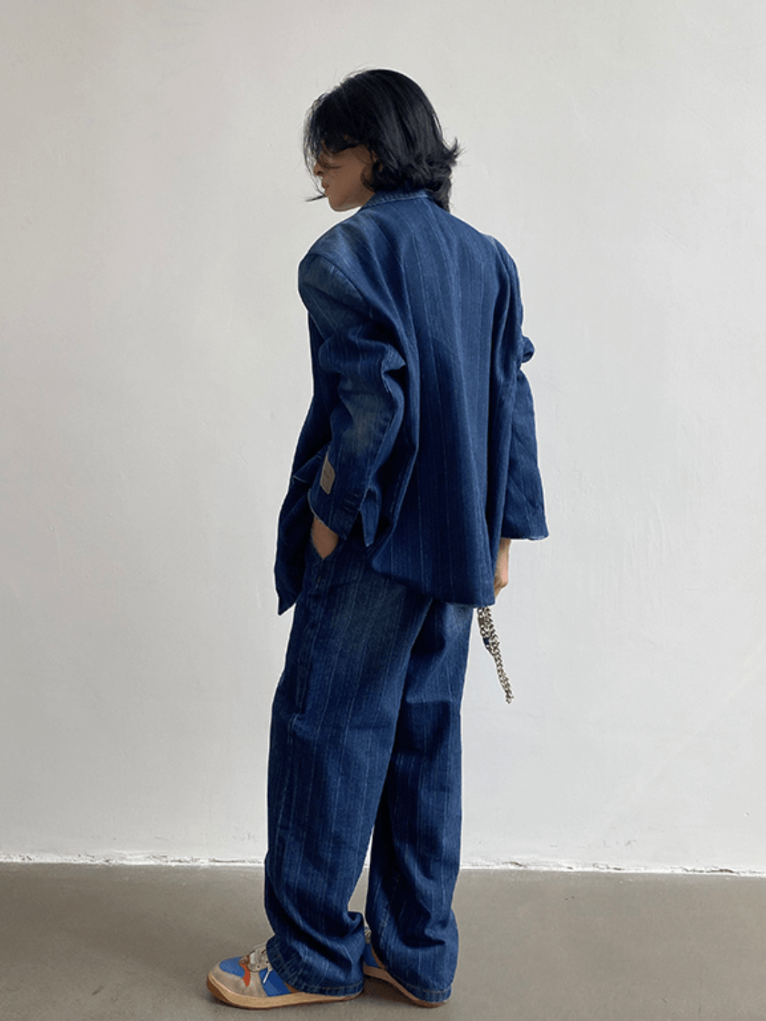[GENESISBOY] Washed striped loose denim suit  FE0609