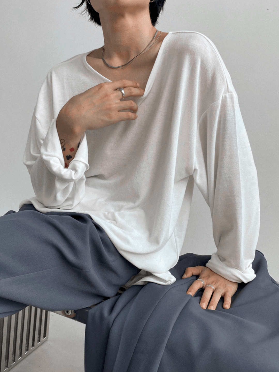 [GENESISBOY] Wool feel fabric high T-shirt   FE0546