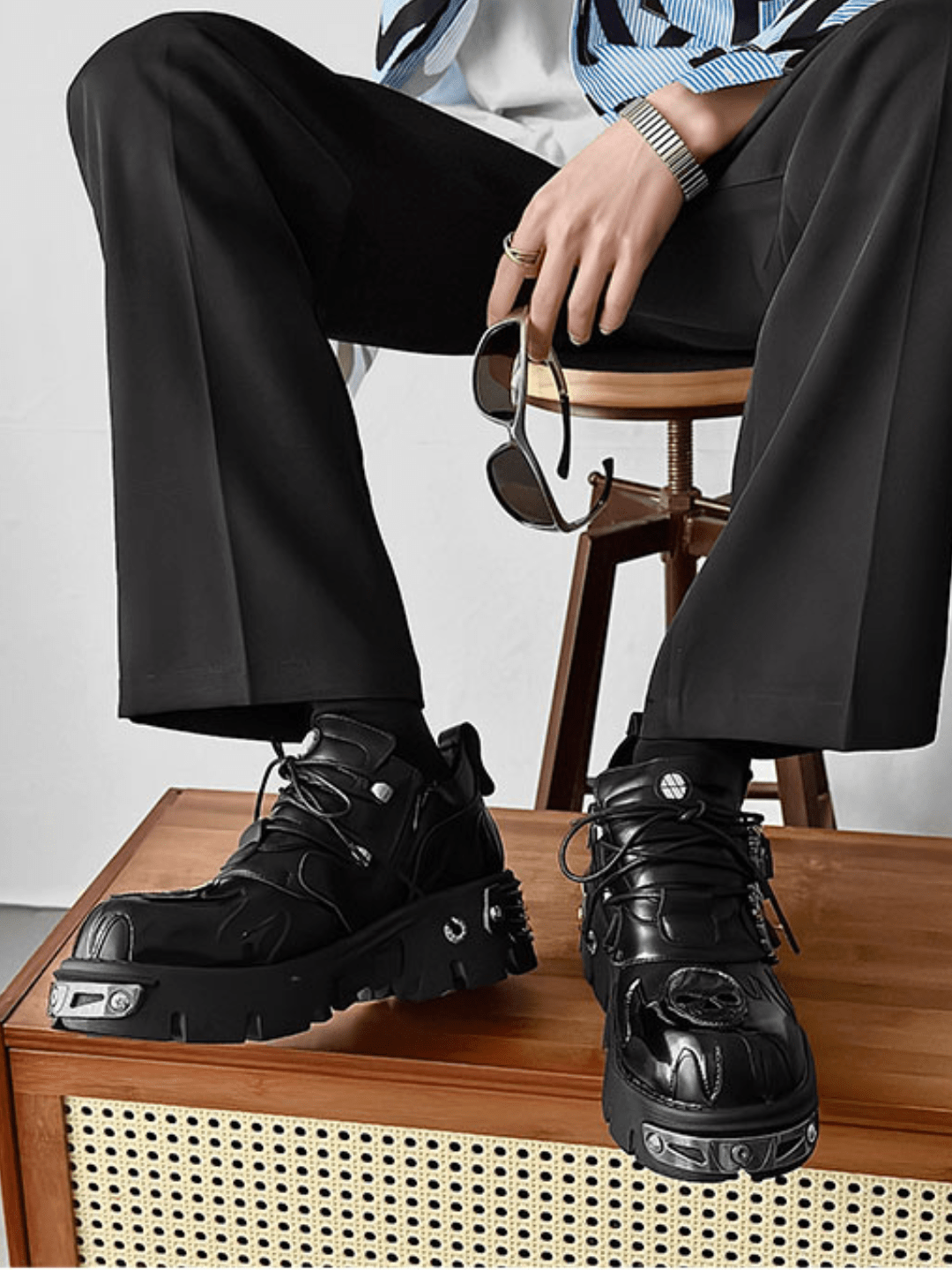 Punk Metal Leather Shoes S036
