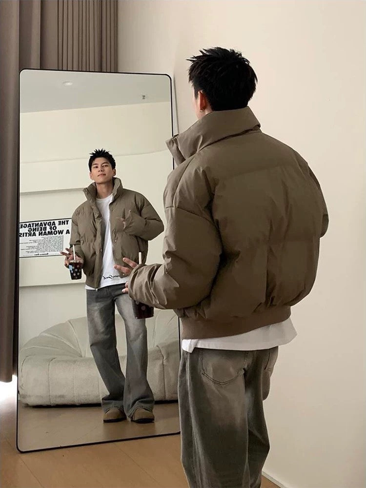 Men’s Short Stand Collar Down Jacket – Minimal Clean Fit Streetwear Puffer FE0047