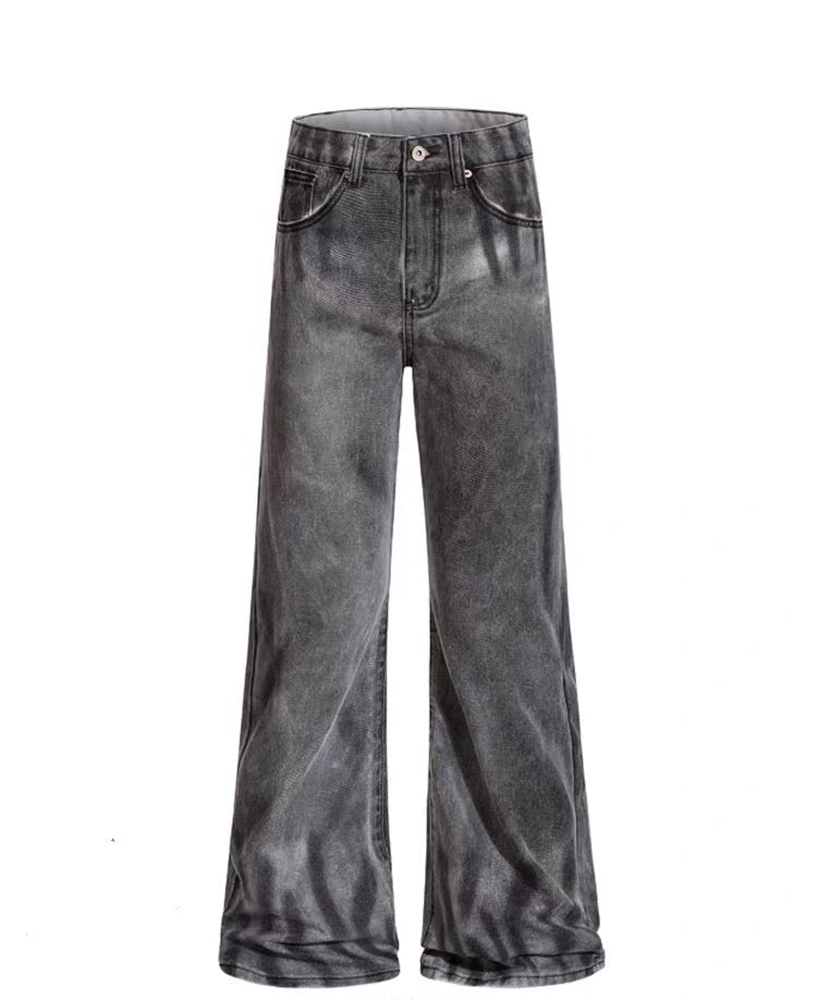 Men’s Smoke Washed Vintage Jeans – Distressed American Street Denim Pants   FE0311
