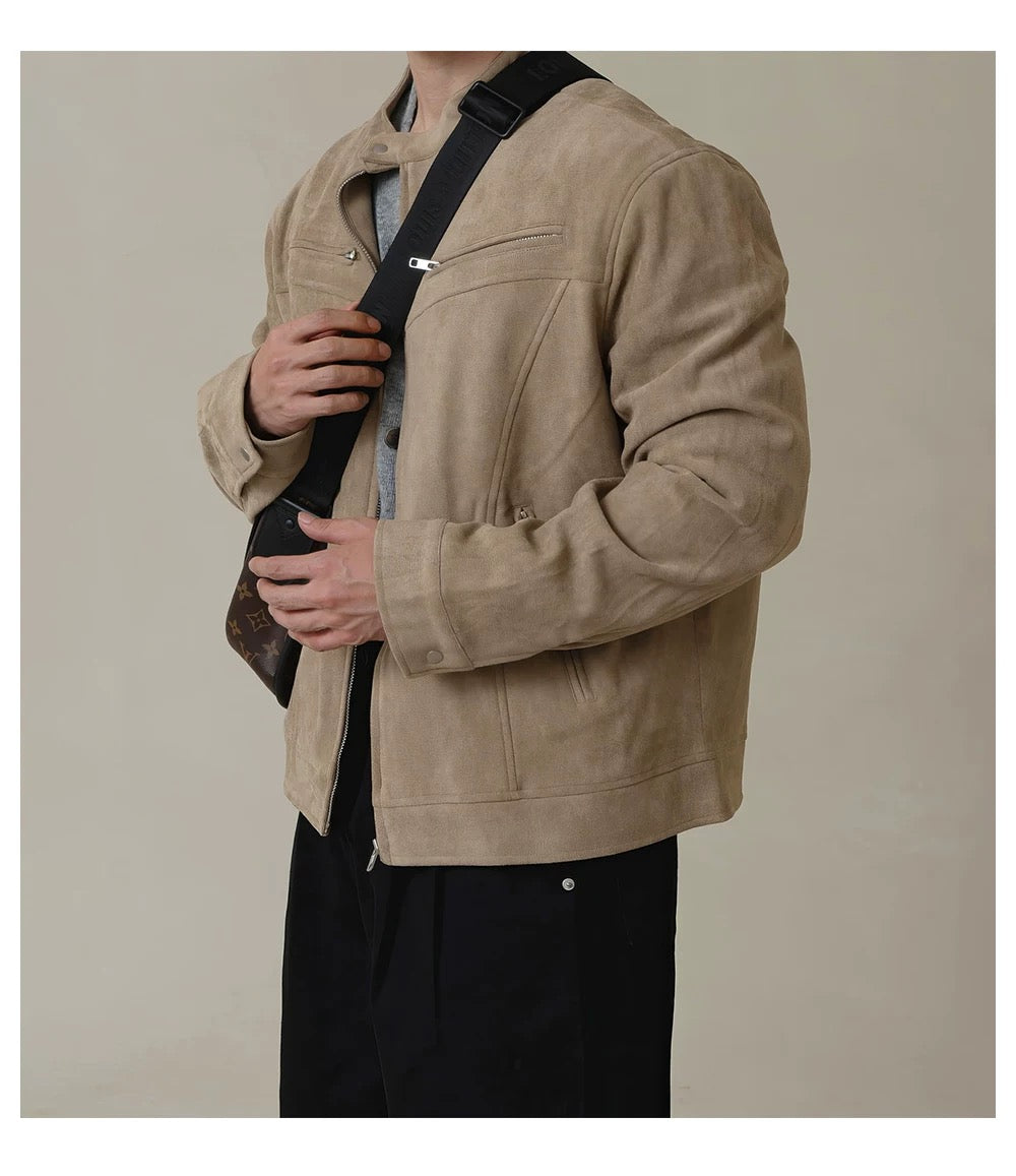 American Stand Collar Jacket – Vintage Streetwear Short Coat for Men FE0340
