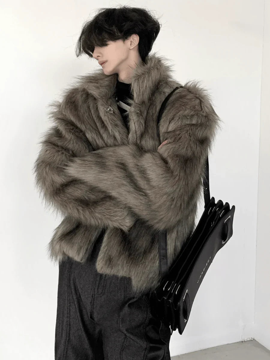 LONG HAIRY SHORT SECTION FAUX FUR COAT FE0459