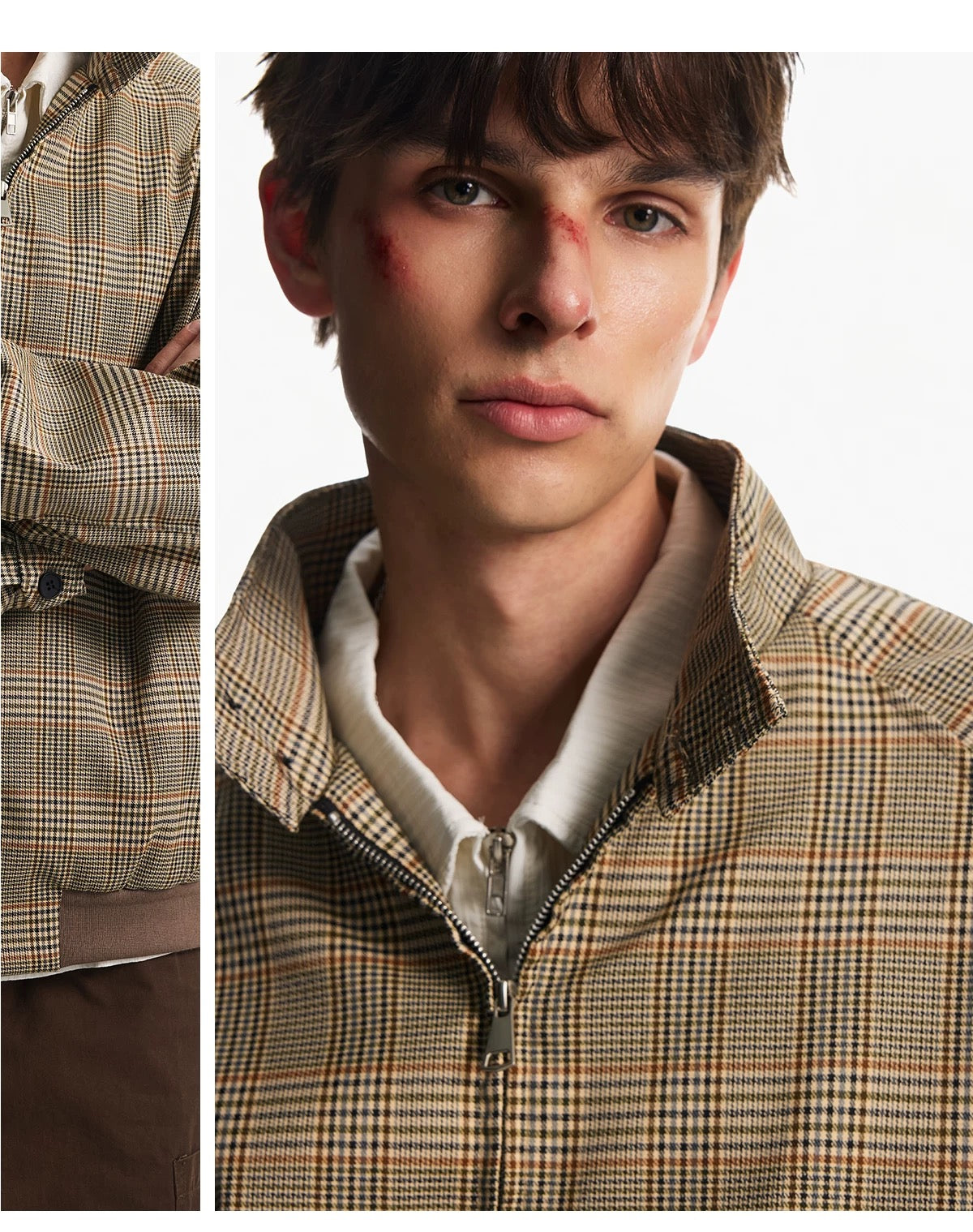 Men’s Houndstooth Harrington Jacket – American Retro Preppy Street Outerwear  FE0030