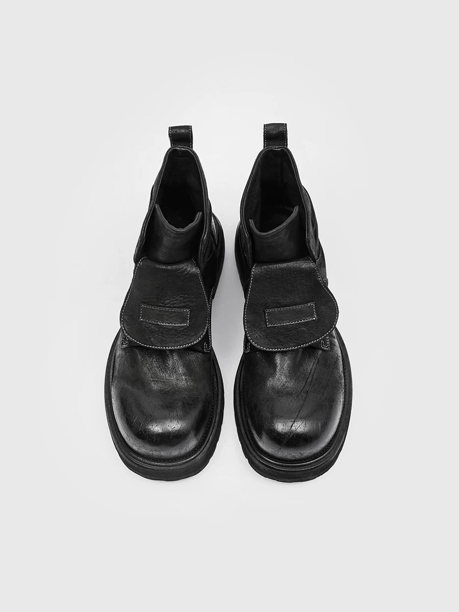 Men’s 2025 New Chunky Martin Boots Black High-Top Leather Work Boots British Style Elevator Shoes S0011