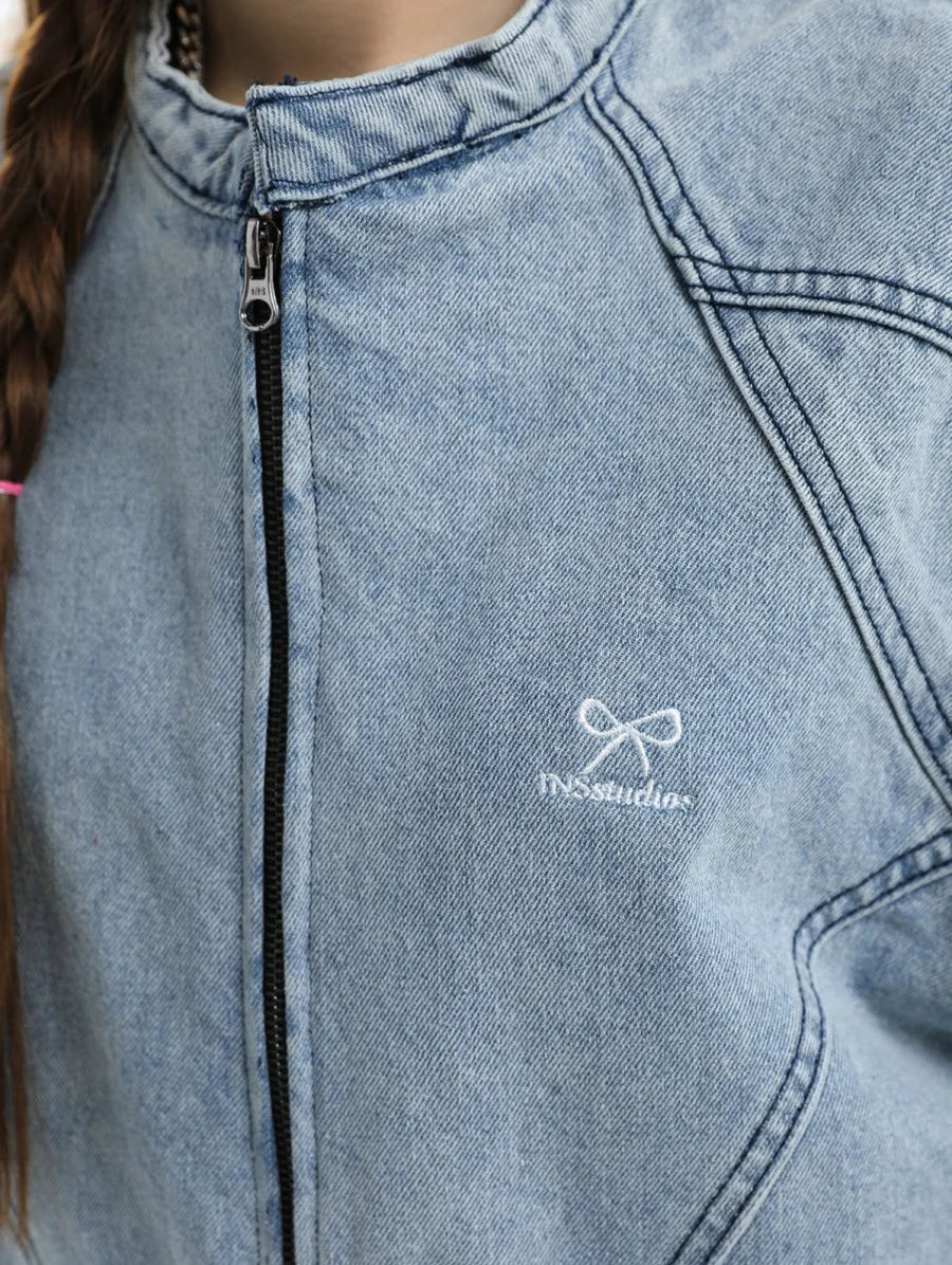 [INSstudios] WASHED DENIM JACKET ZIPPER FE0480