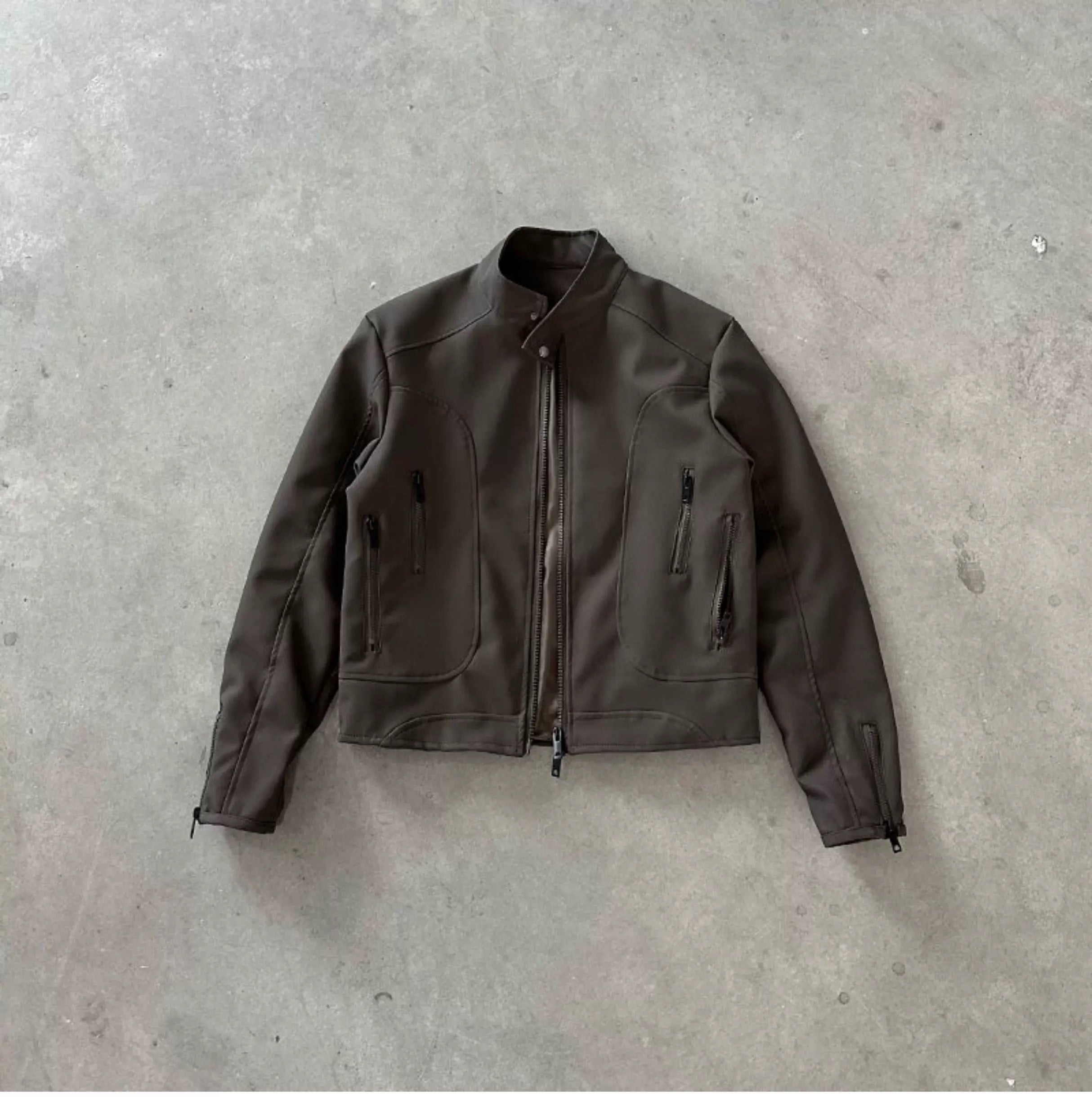 Men’s Deconstructed Patchwork Stand Collar Jacket – American Retro Street Outerwear FE0036