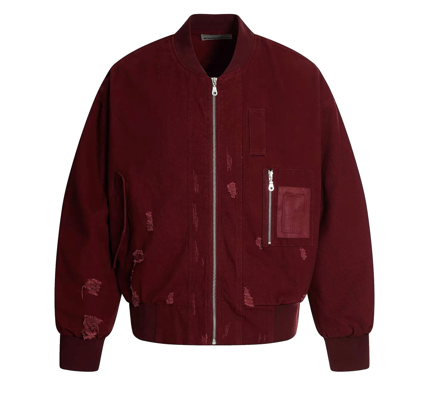 Men’s Burgundy MA-1 Distressed Bomber Jacke  FE0306