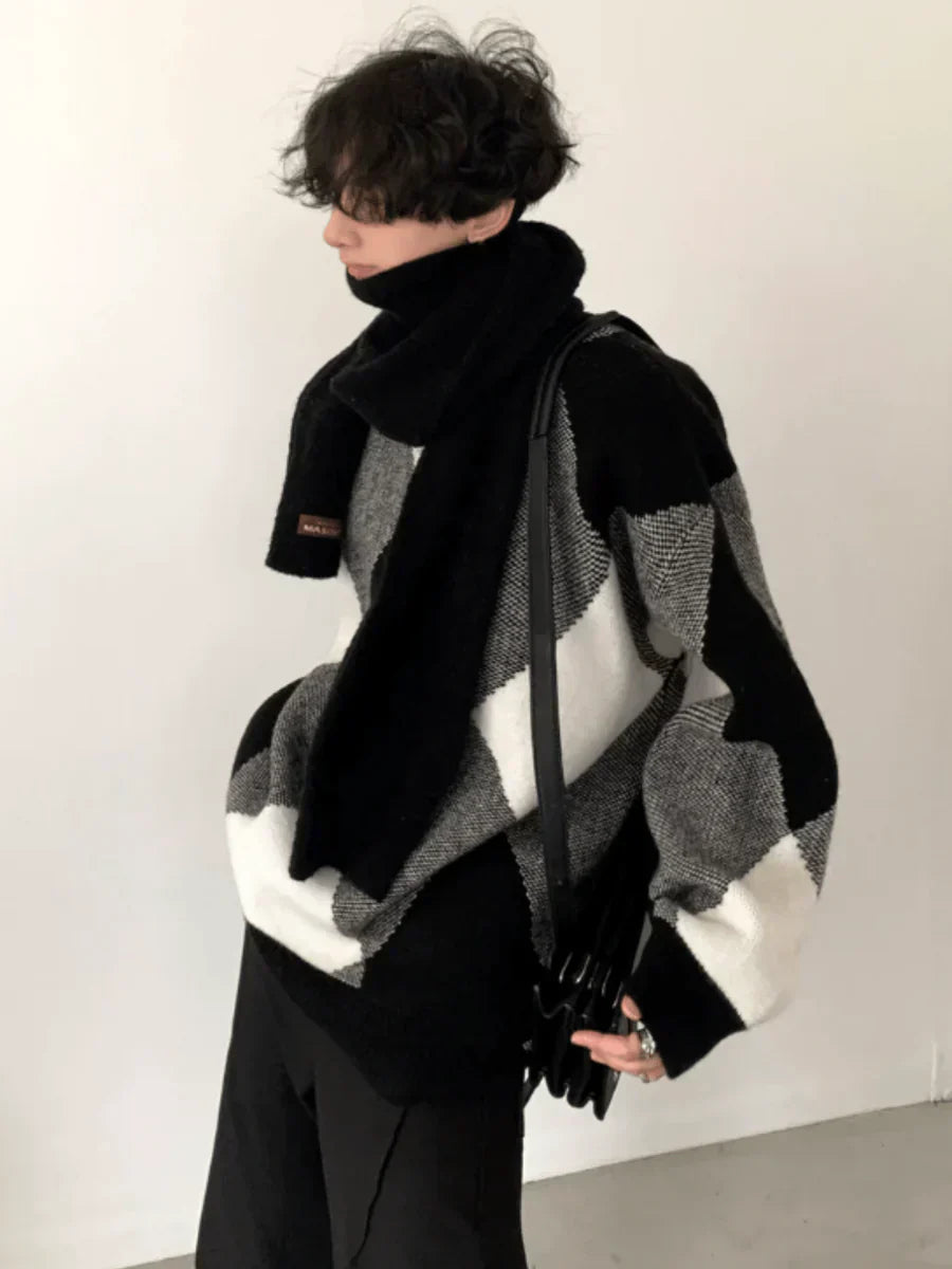 [AUTUMNWIND] BLACK AND WHITE HIGH-END DESIGN TURTLENECK SWEATER FE0650