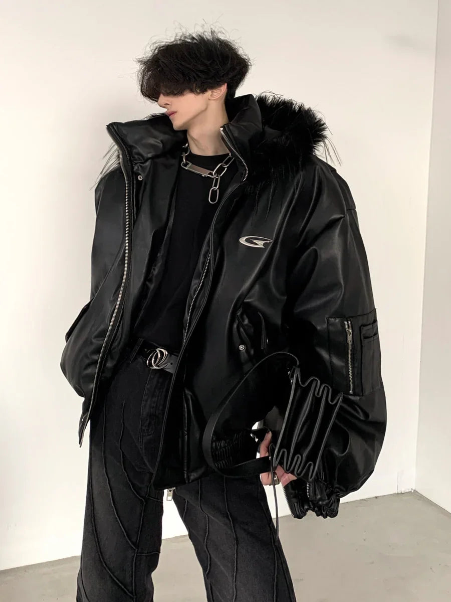 FUR DESIGN COTTON PUNK LEATHER JACKET  FE0478