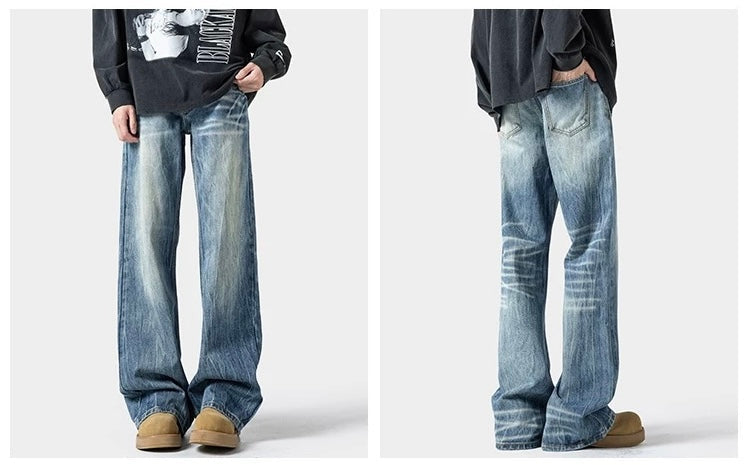Men’s Lightning Flare Jeans – American Retro Street Denim Pants   FE0304