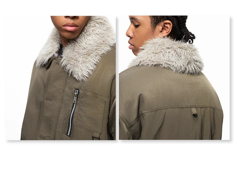 Men’s Detachable Fur Collar Padded Jacket – American Retro Winter Street Outerwear FE0040