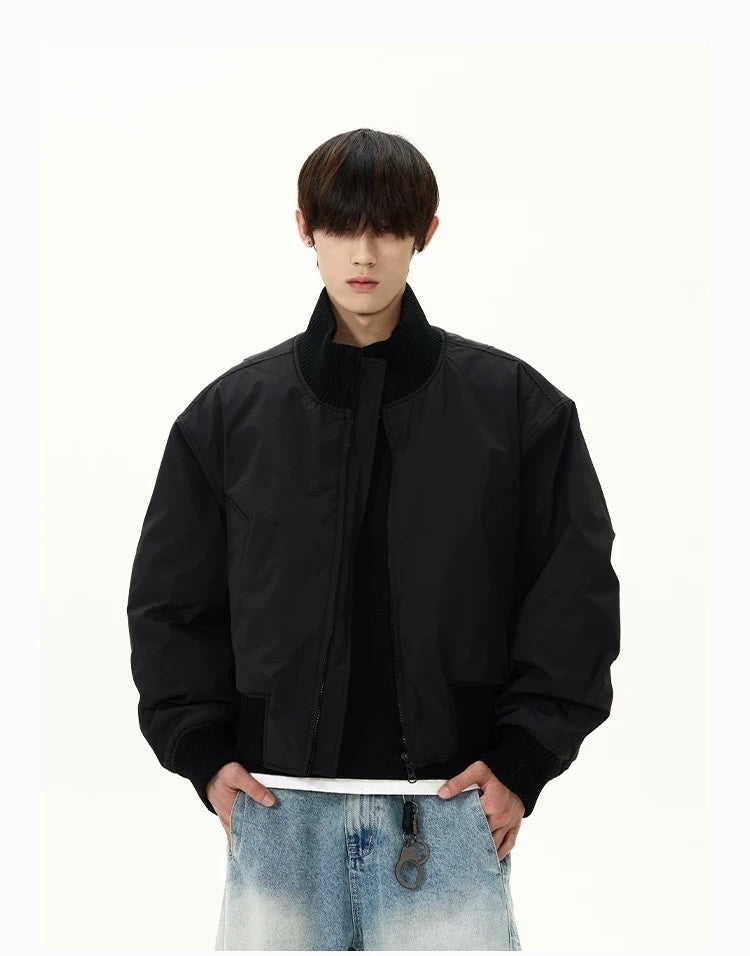 Men’s Short Padded Bomber Jacket – American Retro Street Winter Coat   FE0312