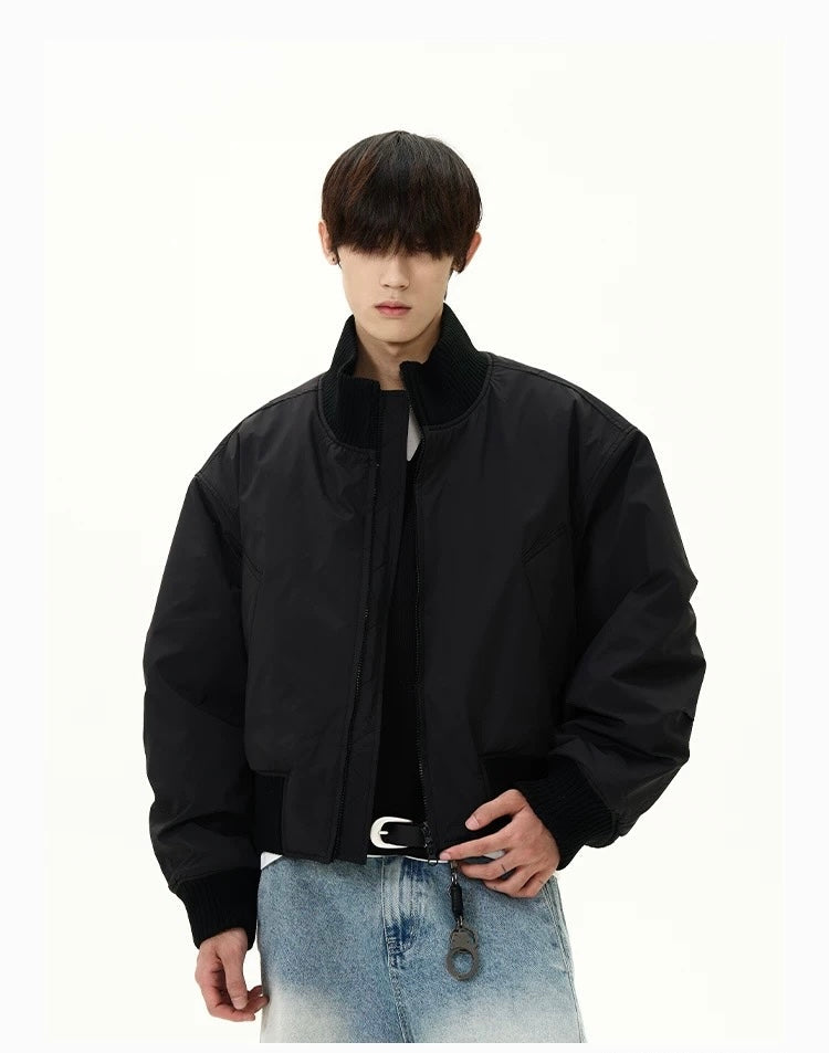 Men’s Short Padded Bomber Jacket – American Retro Street Winter Coat   FE0312